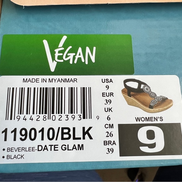 Skechers Beverlee Date Glam Wedge Sandals Navy Rhinestone Beaded Size 9 - Picture 7 of 8